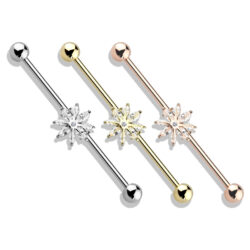 Industrial Bar with Clear CZ Snowflake