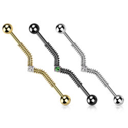 Industrial Bar with Spring Coil and a Central Gem
