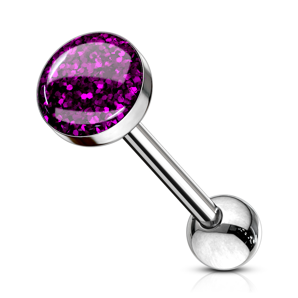 Tongue Barbell with Phosphor Glitter Epoxy Domed 7mm Top - Image 8