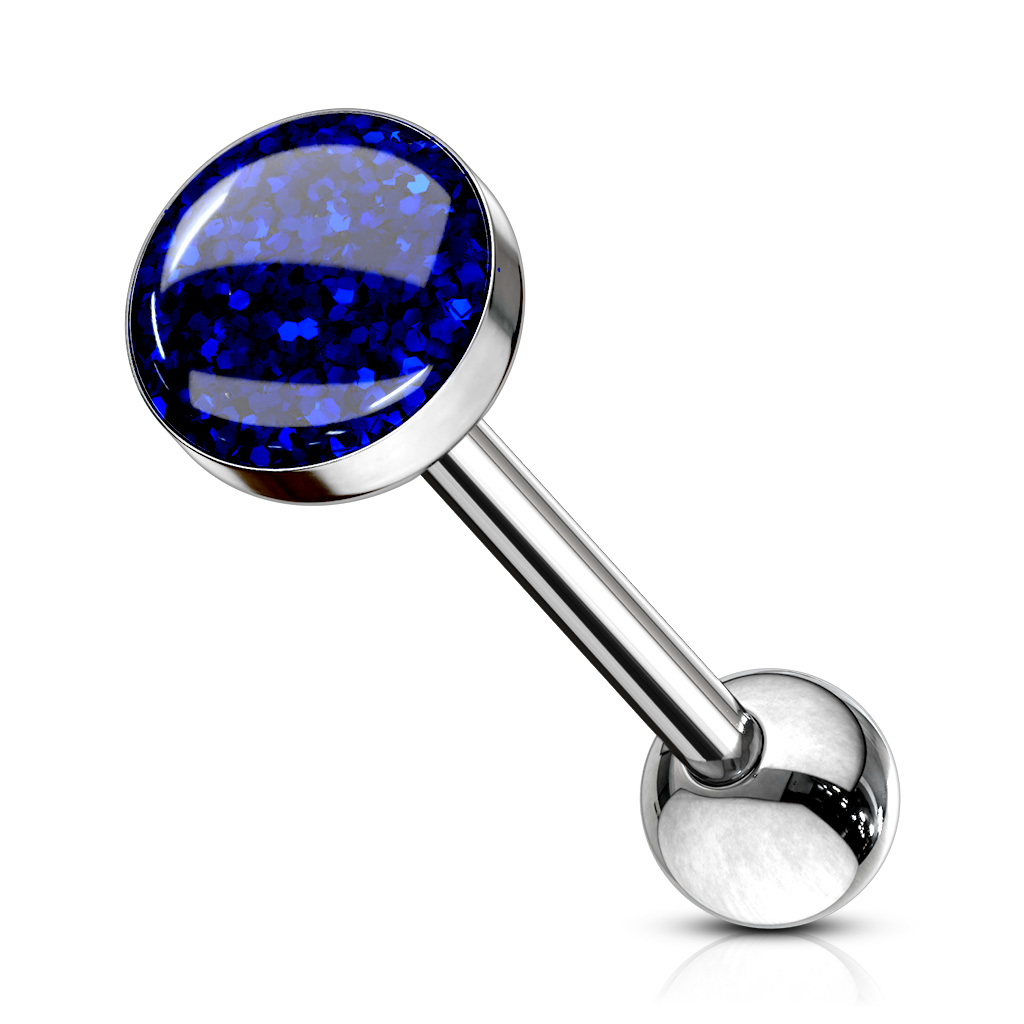 Tongue Barbell with Phosphor Glitter Epoxy Domed 7mm Top - Image 7