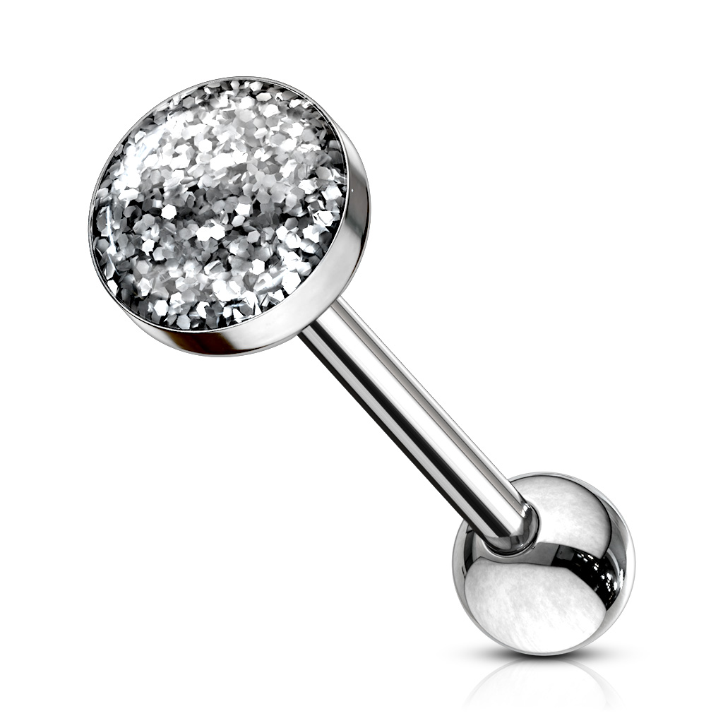 Tongue Barbell with Phosphor Glitter Epoxy Domed 7mm Top - Image 6