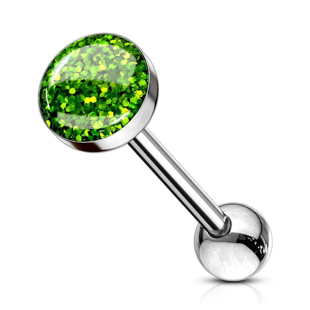 Tongue Barbell with Phosphor Glitter Epoxy Domed 7mm Top - Image 5