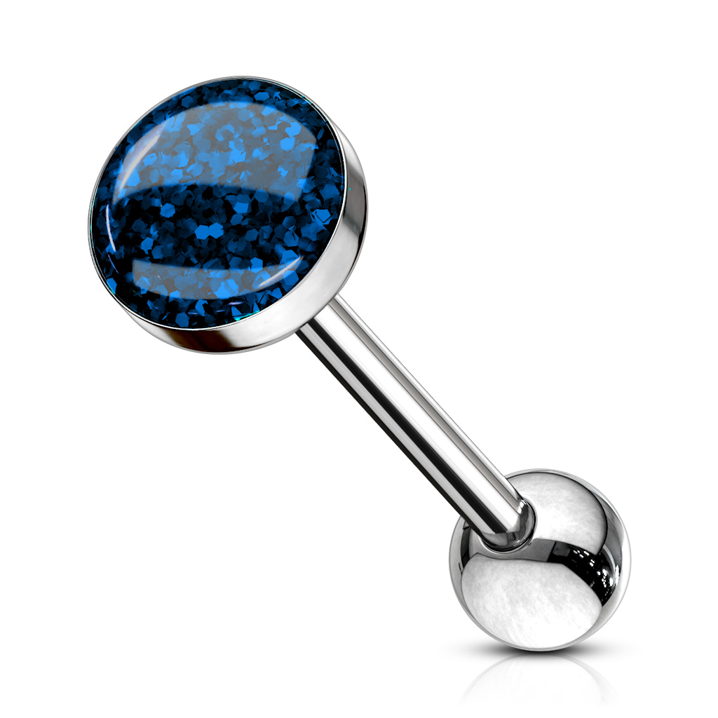 Tongue Barbell with Phosphor Glitter Epoxy Domed 7mm Top - Image 3