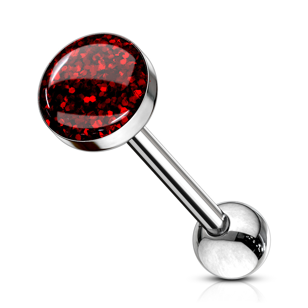Tongue Barbell with Phosphor Glitter Epoxy Domed 7mm Top - Image 2