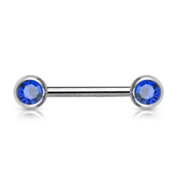Nipple Bar with Front Facing Blue CZ Gem Balls