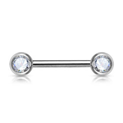 Nipple Bar with Front Facing Clear CZ Gem Balls