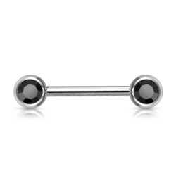 Nipple Bar with Front Facing Black CZ Gem Balls