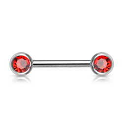Nipple Bar with Front Facing Red CZ Gem Balls