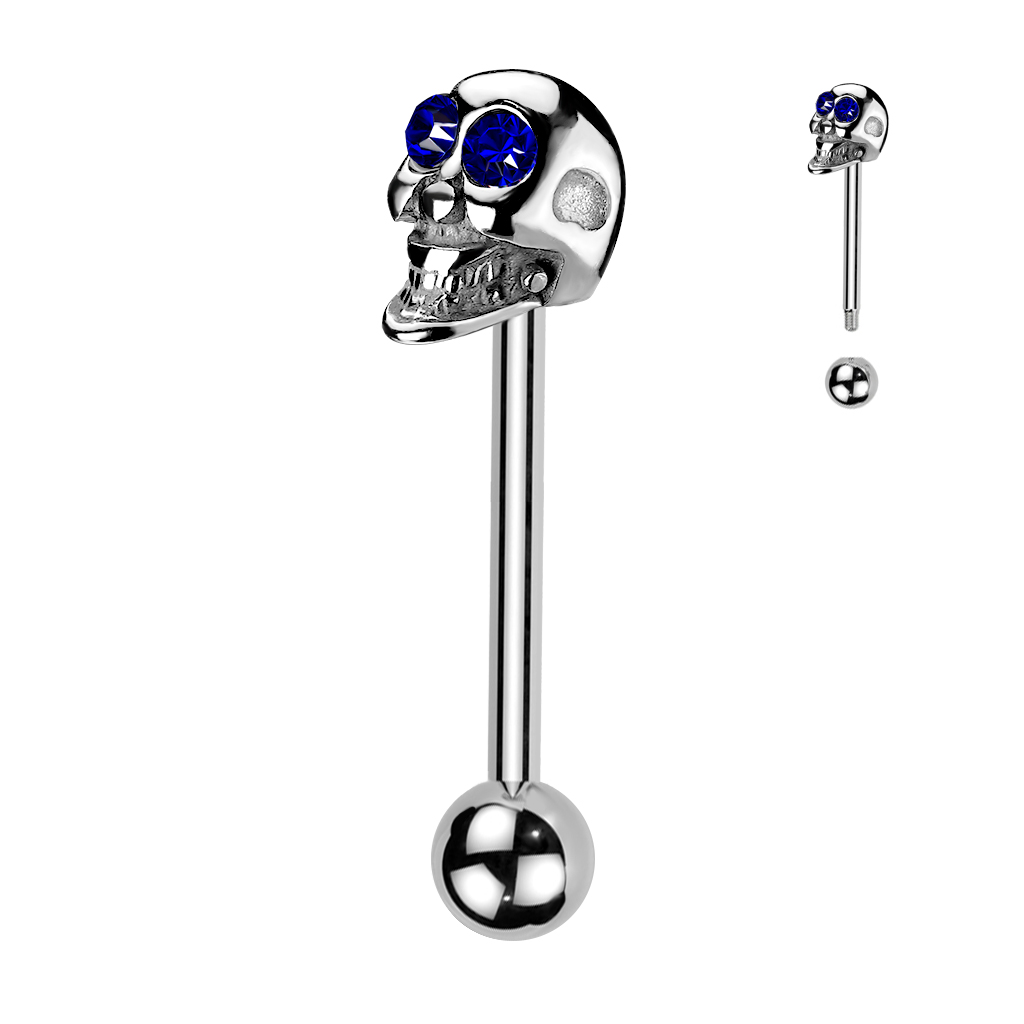 Tongue Barbell with Skull and CZ Gem Eyes - Image 5