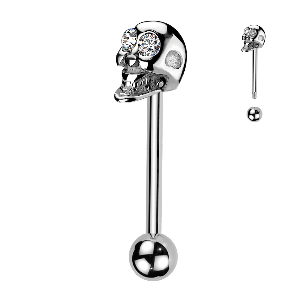 Tongue Barbell with Skull and CZ Gem Eyes - Image 4