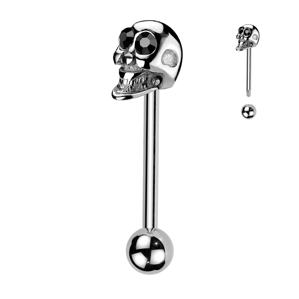 Tongue Barbell with Skull and CZ Gem Eyes - Image 3