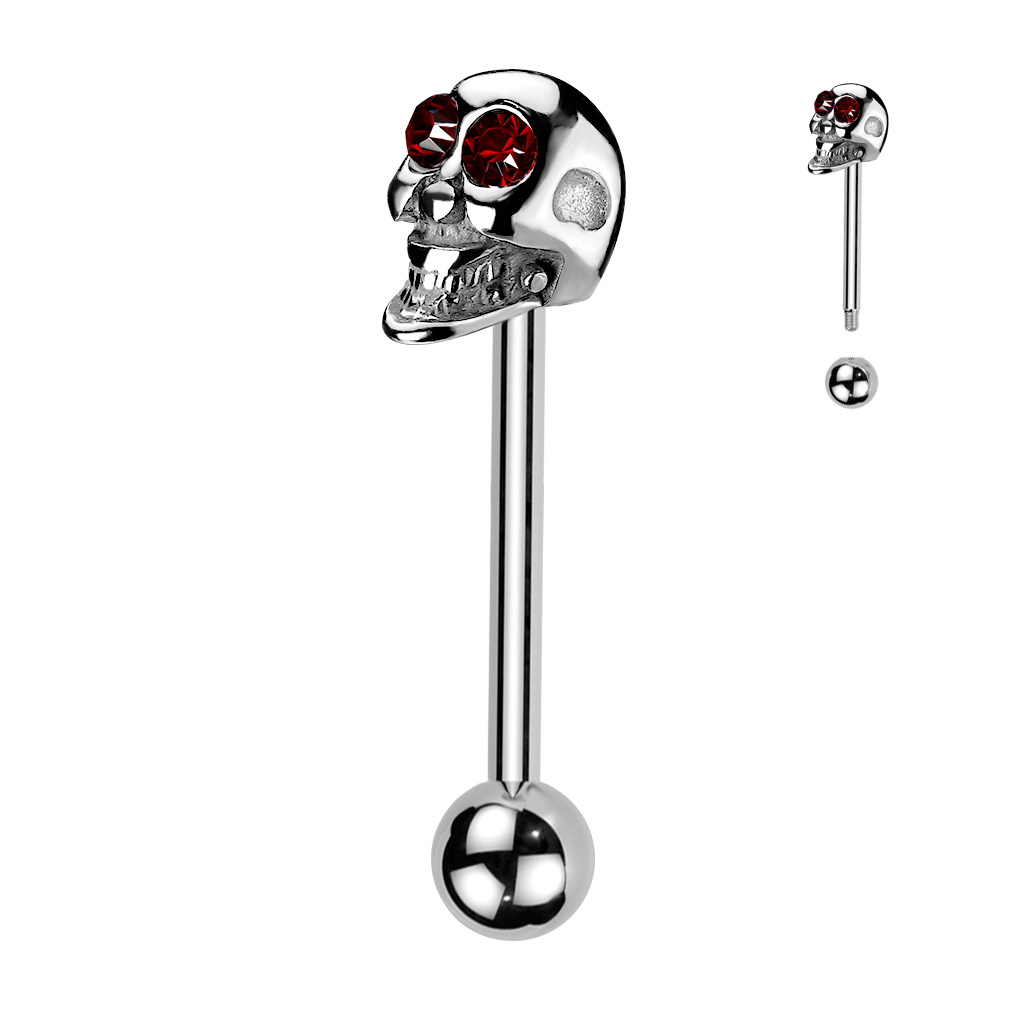 Tongue Barbell with Skull and CZ Gem Eyes - Image 2