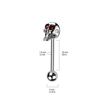 Tongue Barbell with Skull and CZ Gem Eyes - Image 6
