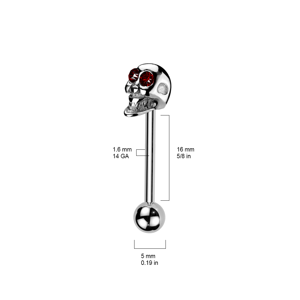 Tongue Barbell with Skull and CZ Gem Eyes - Image 6