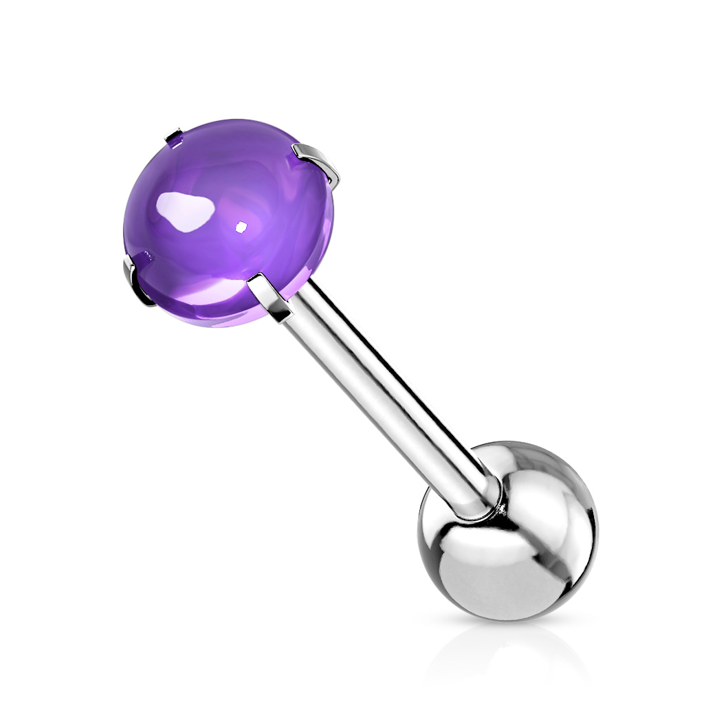 Tongue bar with a 6mm Zircon Cabochon Stone Ball - Image 6