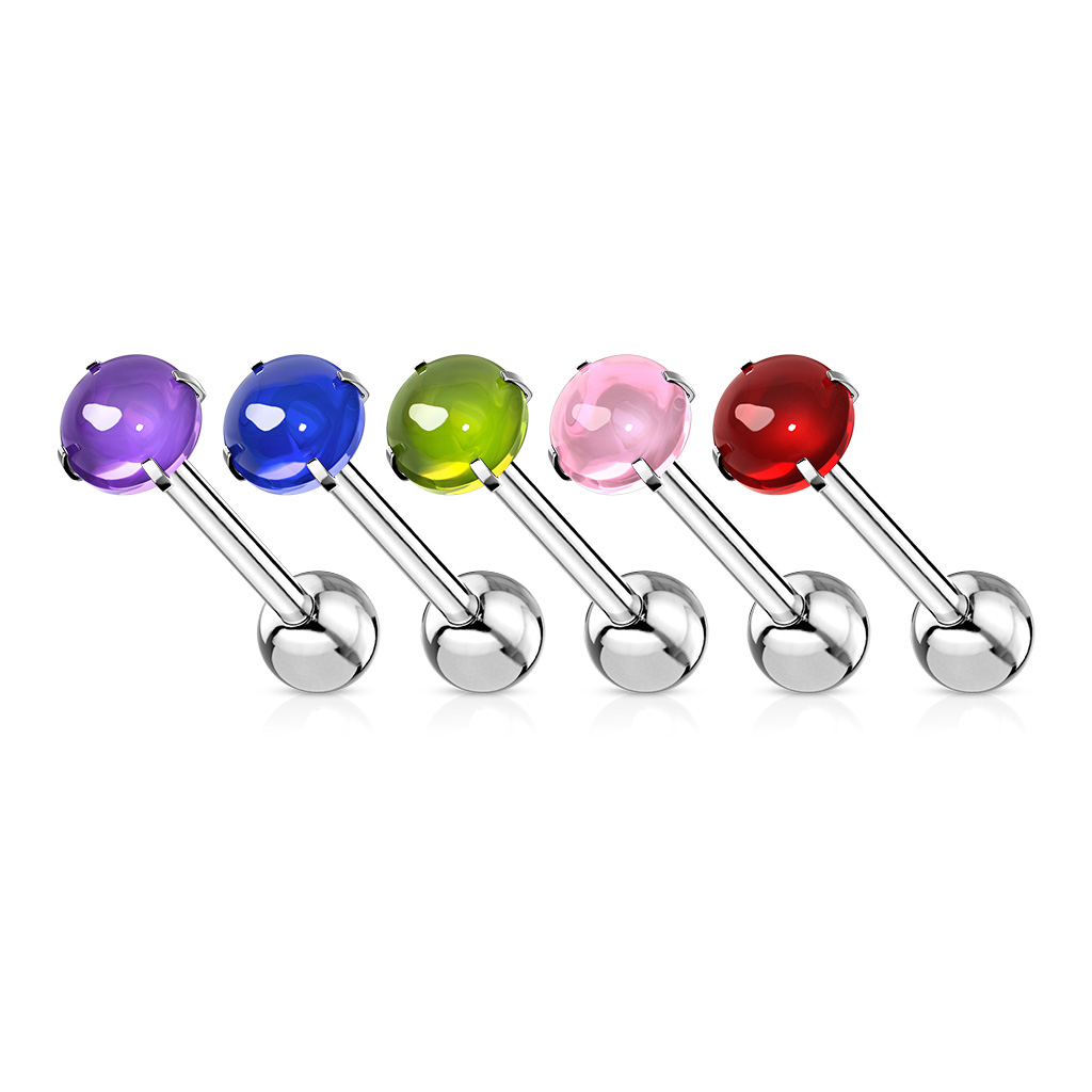 Tongue bar with a 6mm Zircon Cabochon Stone Ball