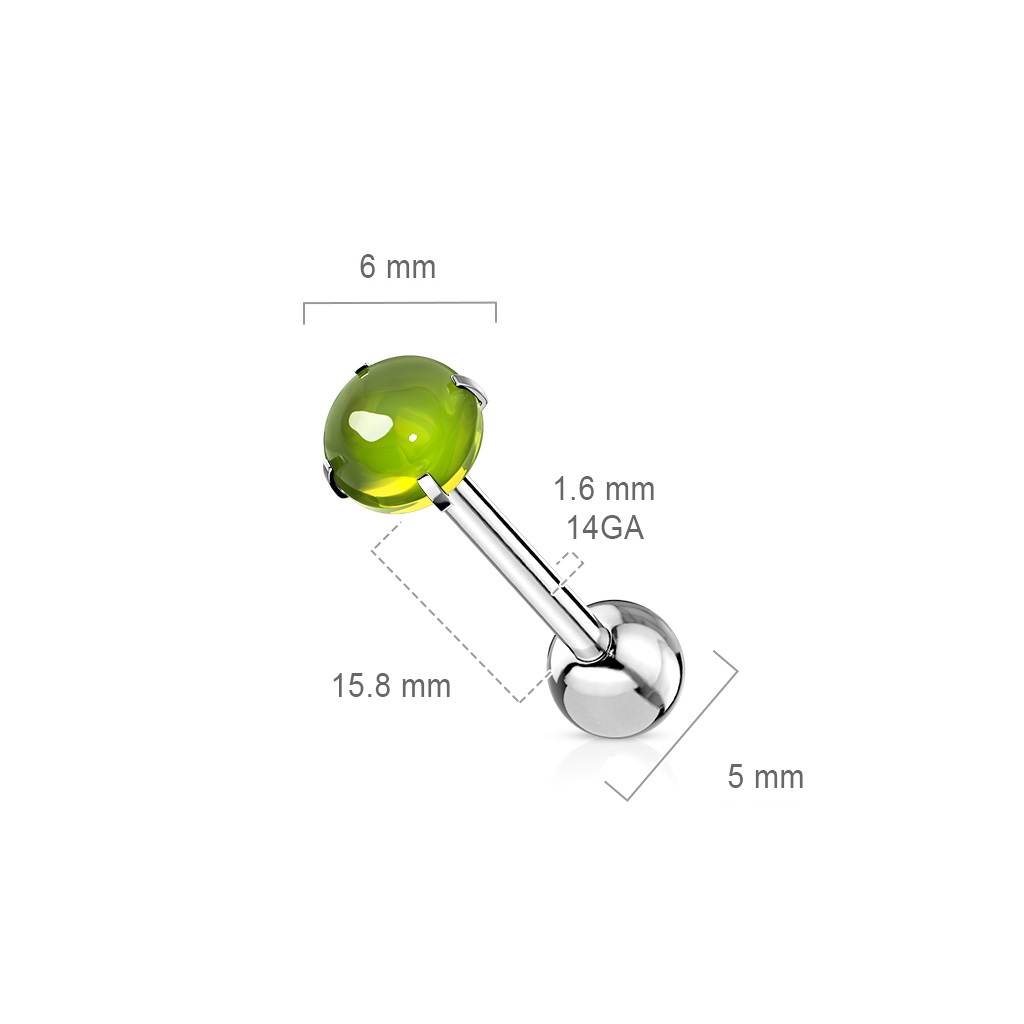 Tongue bar with a 6mm Zircon Cabochon Stone Ball - Image 8