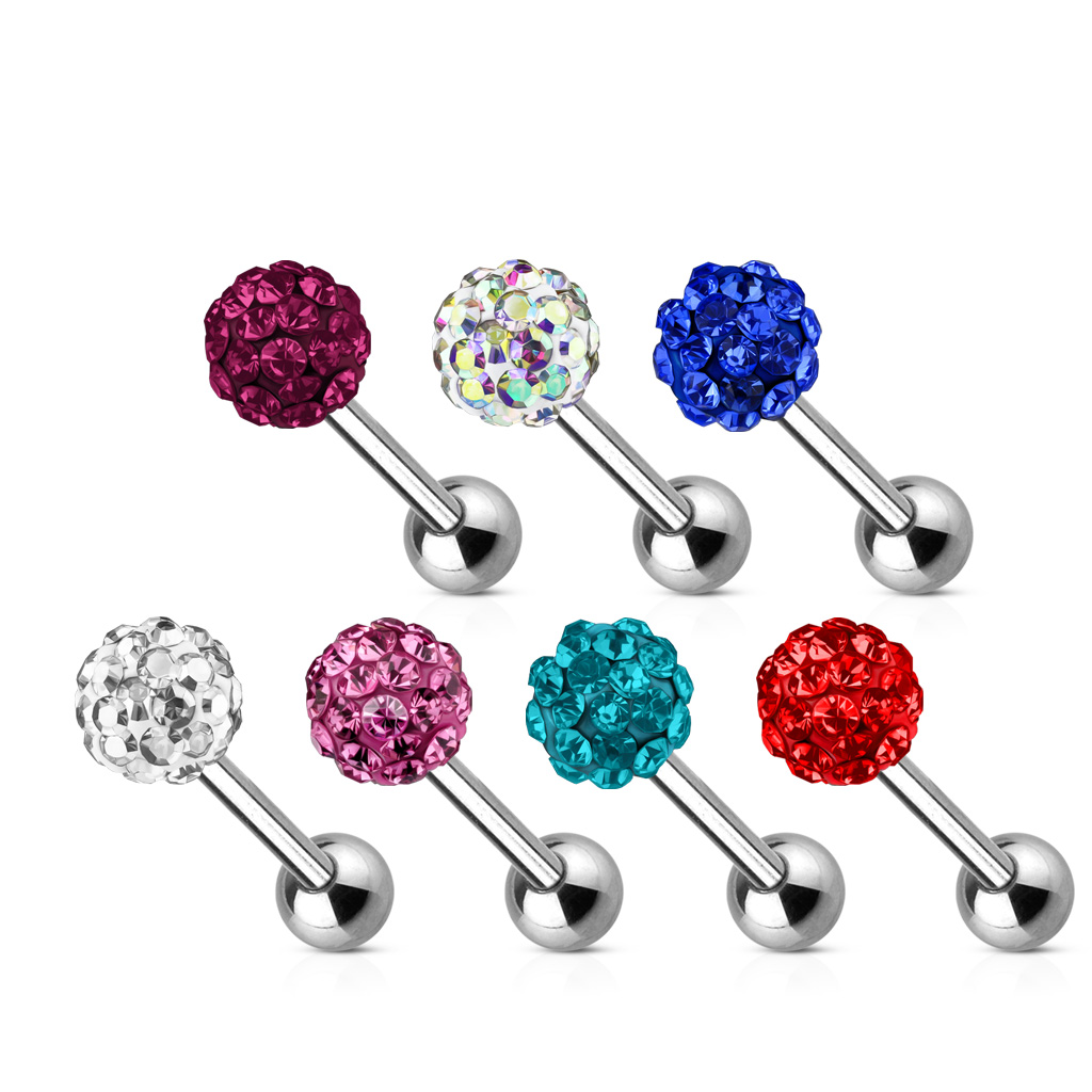 Tongue Bar with Multi-Crystal 6mm Ball