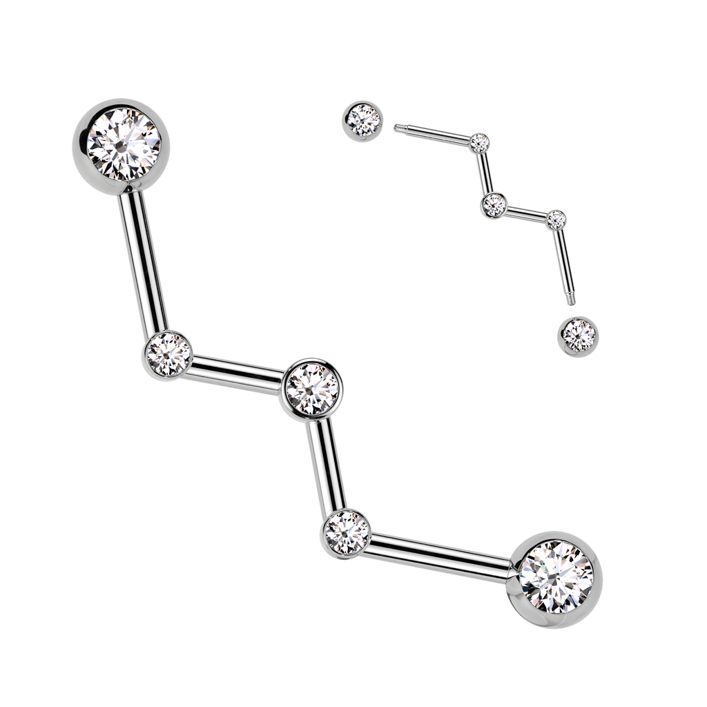 Zig Zag Industrial Barbell with Forward Facing Clear Crystal Gems - Image 4