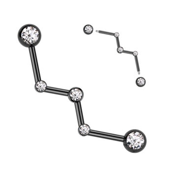 Zig Zag Industrial Barbell with Forward Facing Clear Crystal Gems - Image 2