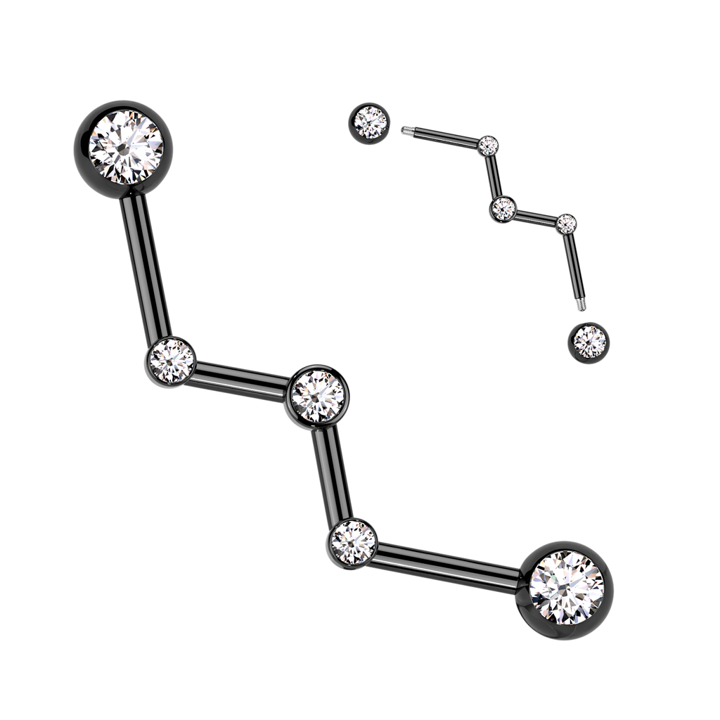 Zig Zag Industrial Barbell with Forward Facing Clear Crystal Gems - Image 2
