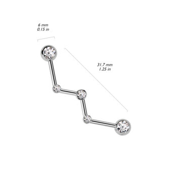 Zig Zag Industrial Barbell with Forward Facing Clear Crystal Gems - Image 5