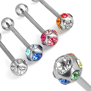 Tongue Bar with 7 CZ Gems Ball