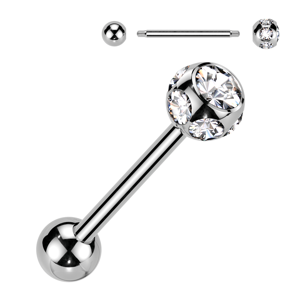 Tongue Bar with 7 CZ Gems Ball - Image 4