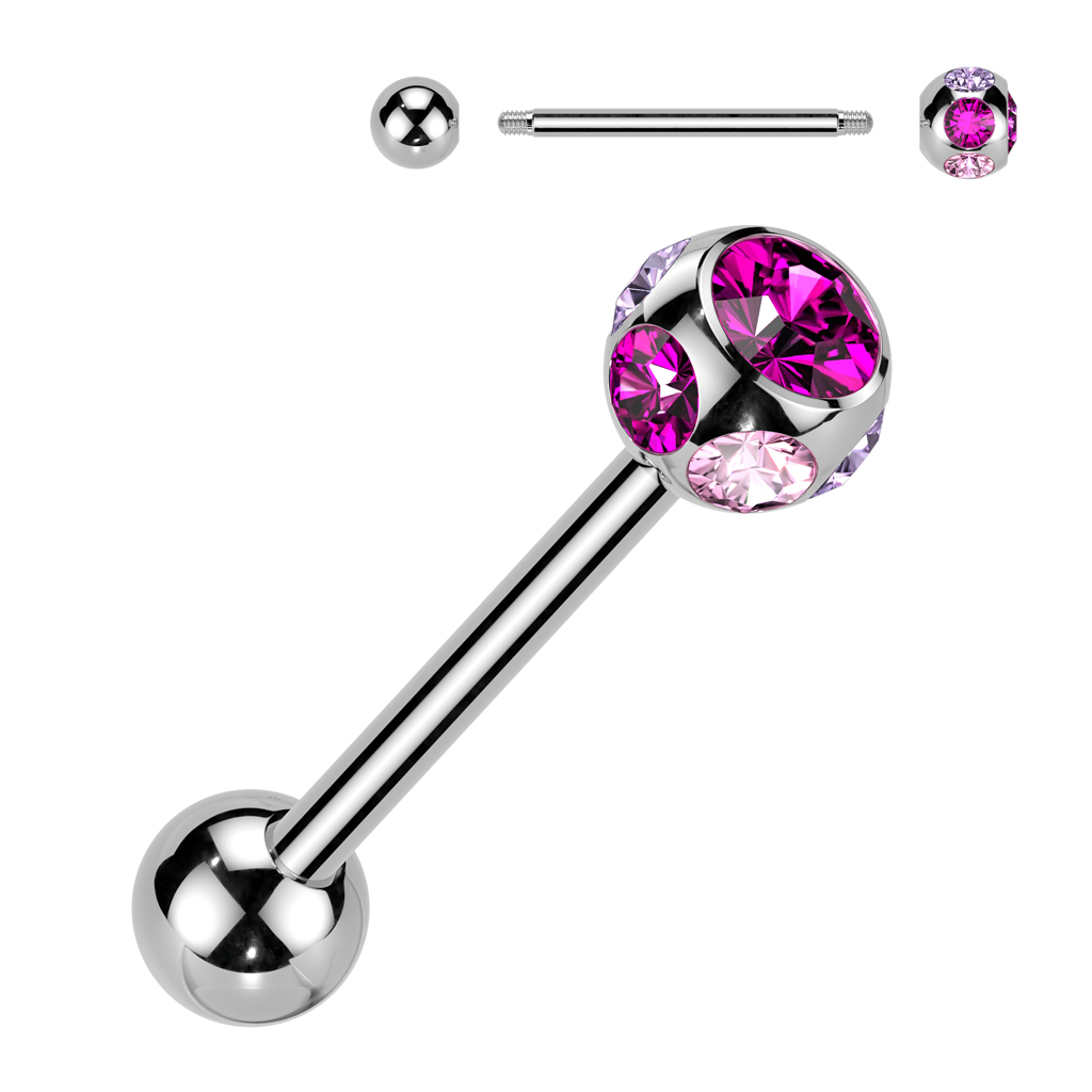 Tongue Bar with 7 CZ Gems Ball - Image 3