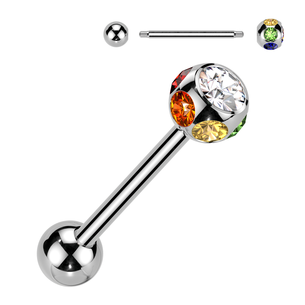 Tongue Bar with 7 CZ Gems Ball - Image 2