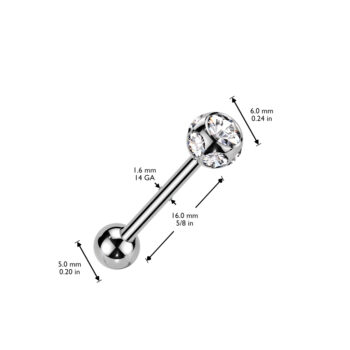 Tongue Bar with 7 CZ Gems Ball - Image 6