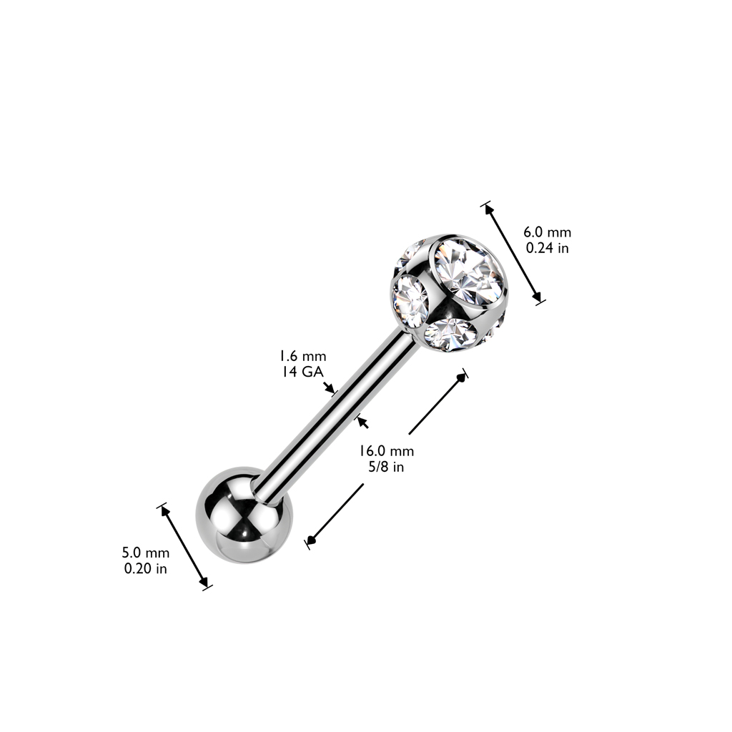 Tongue Bar with 7 CZ Gems Ball - Image 6