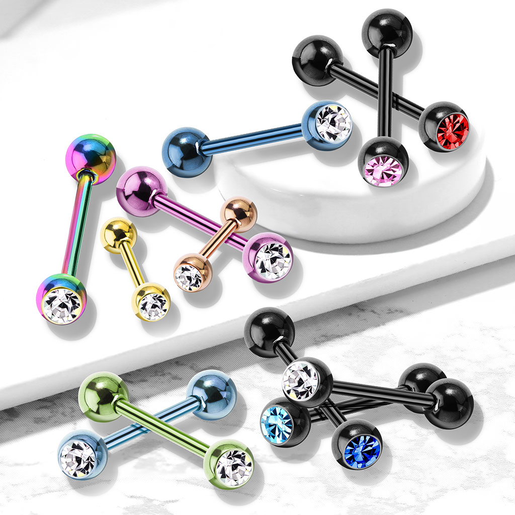 16mm Tongue Bar with a CZ Ball Gem
