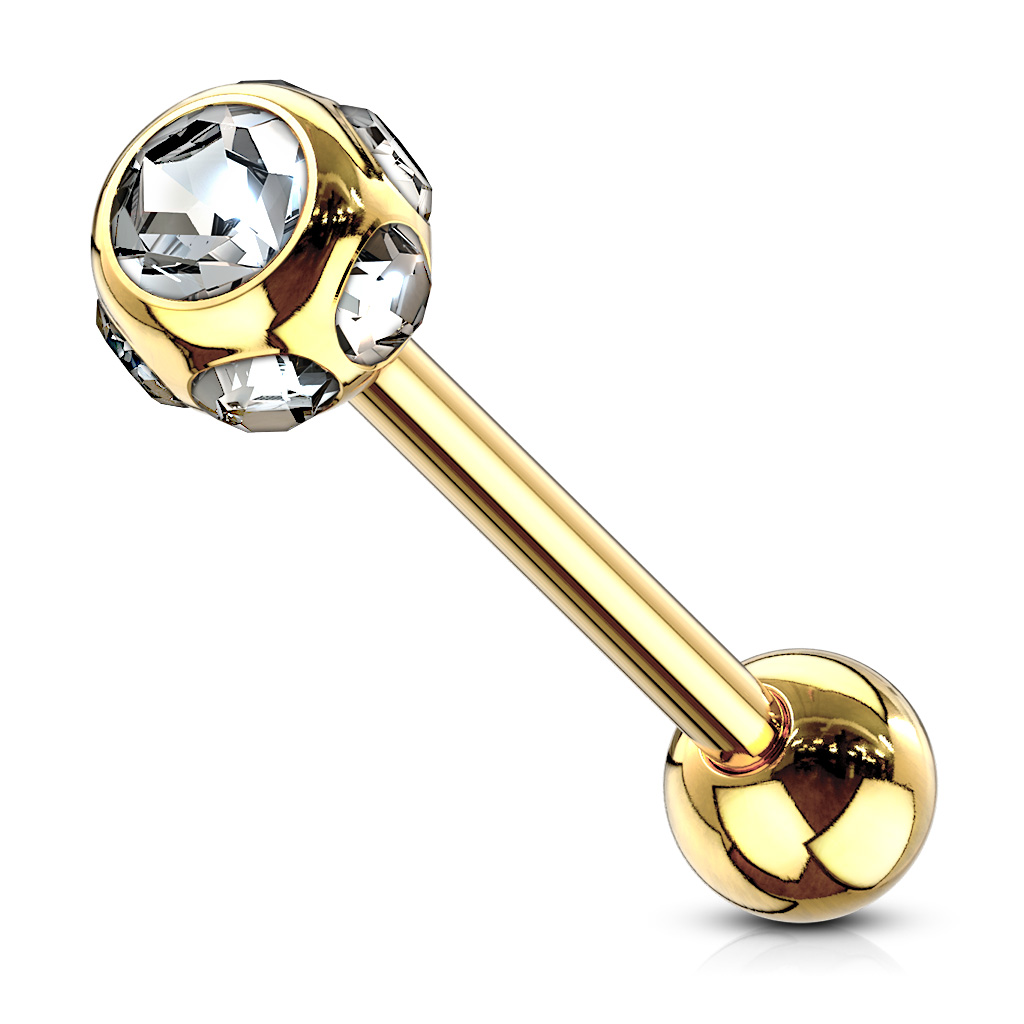 Tongue Bar with 6 CZ Gem Ball - Image 8