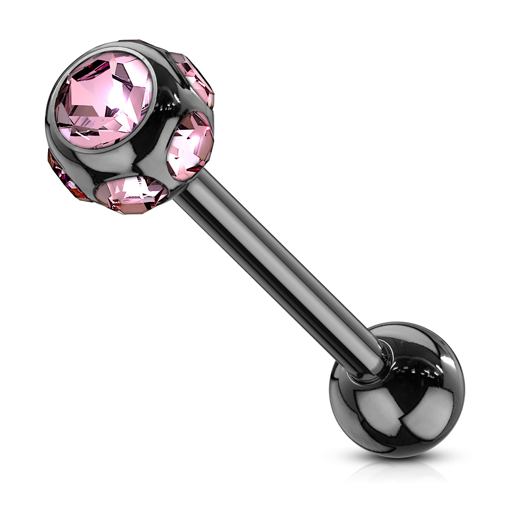 Tongue Bar with 6 CZ Gem Ball - Image 5