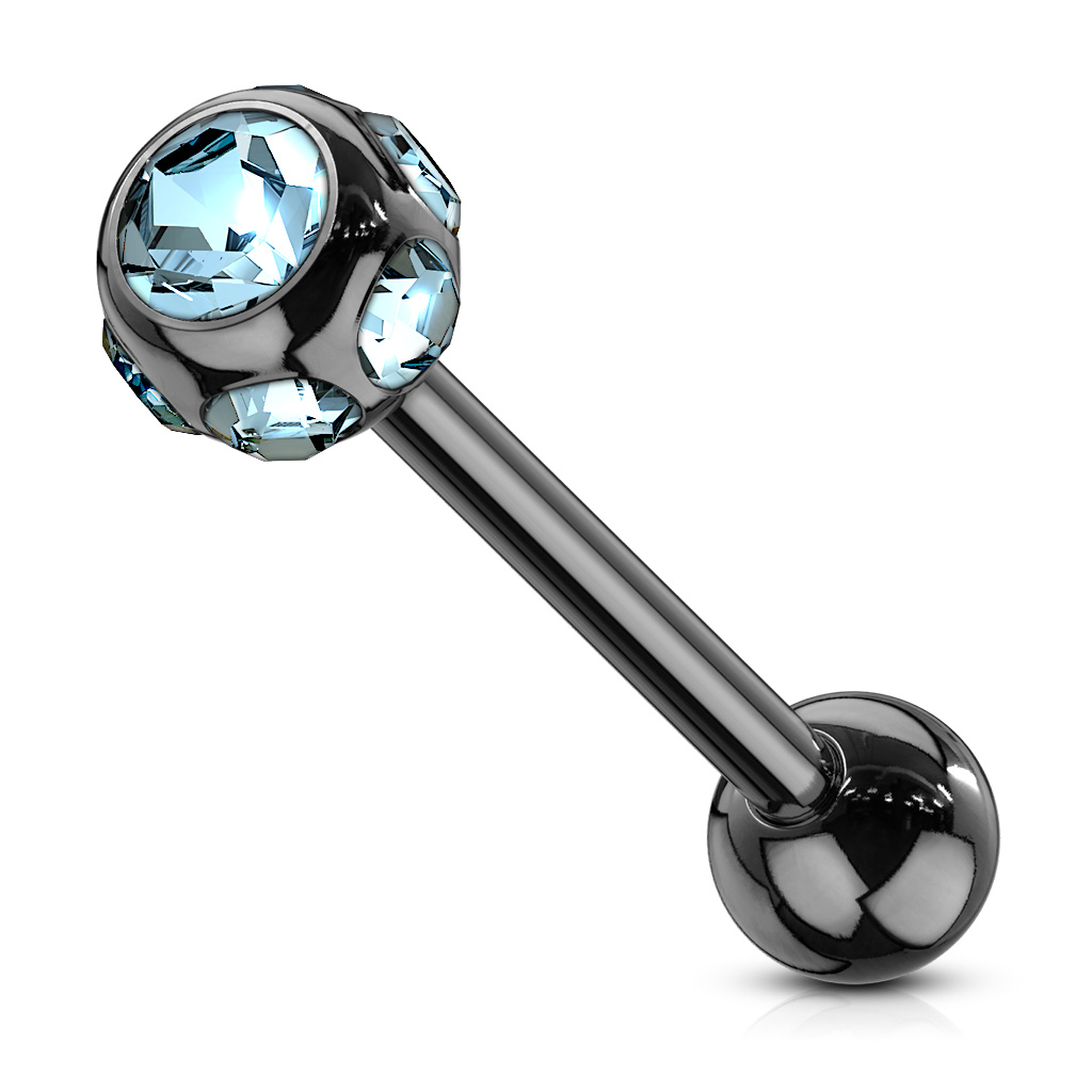 Tongue Bar with 6 CZ Gem Ball - Image 6