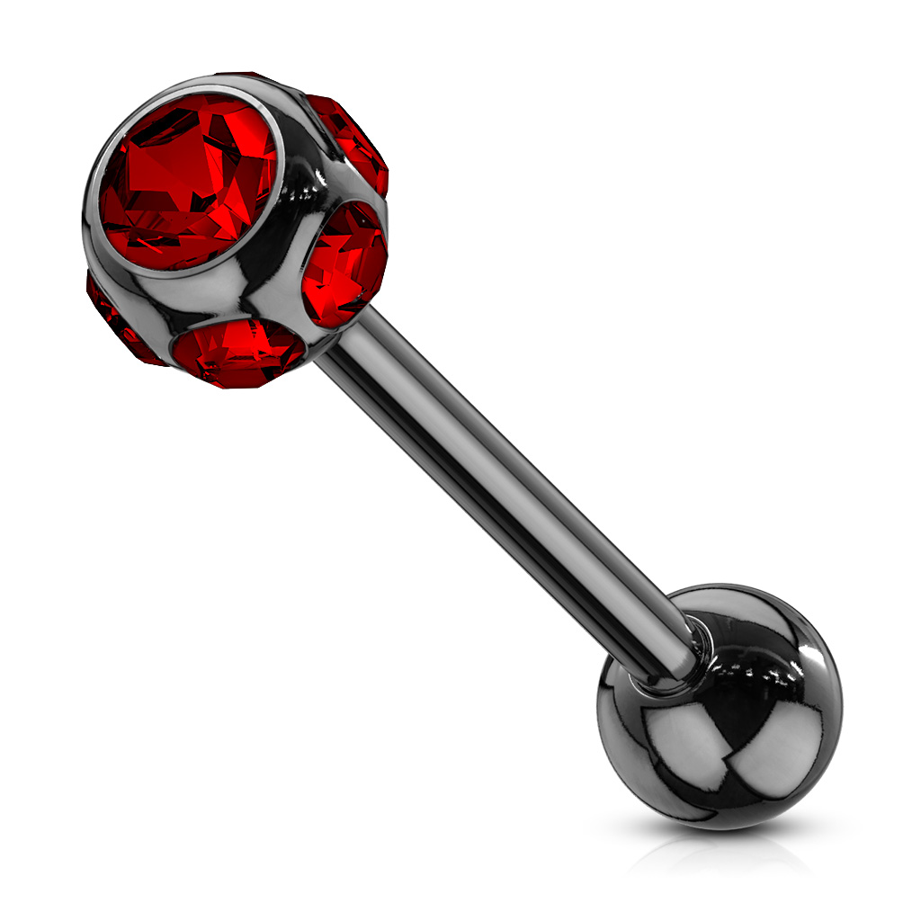 Tongue Bar with 6 CZ Gem Ball - Image 4