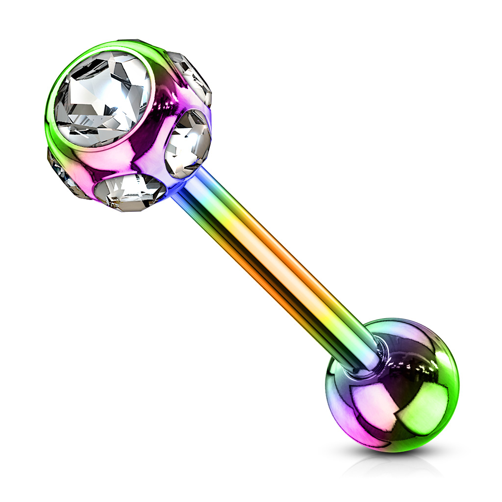 Tongue Bar with 6 CZ Gem Ball - Image 3