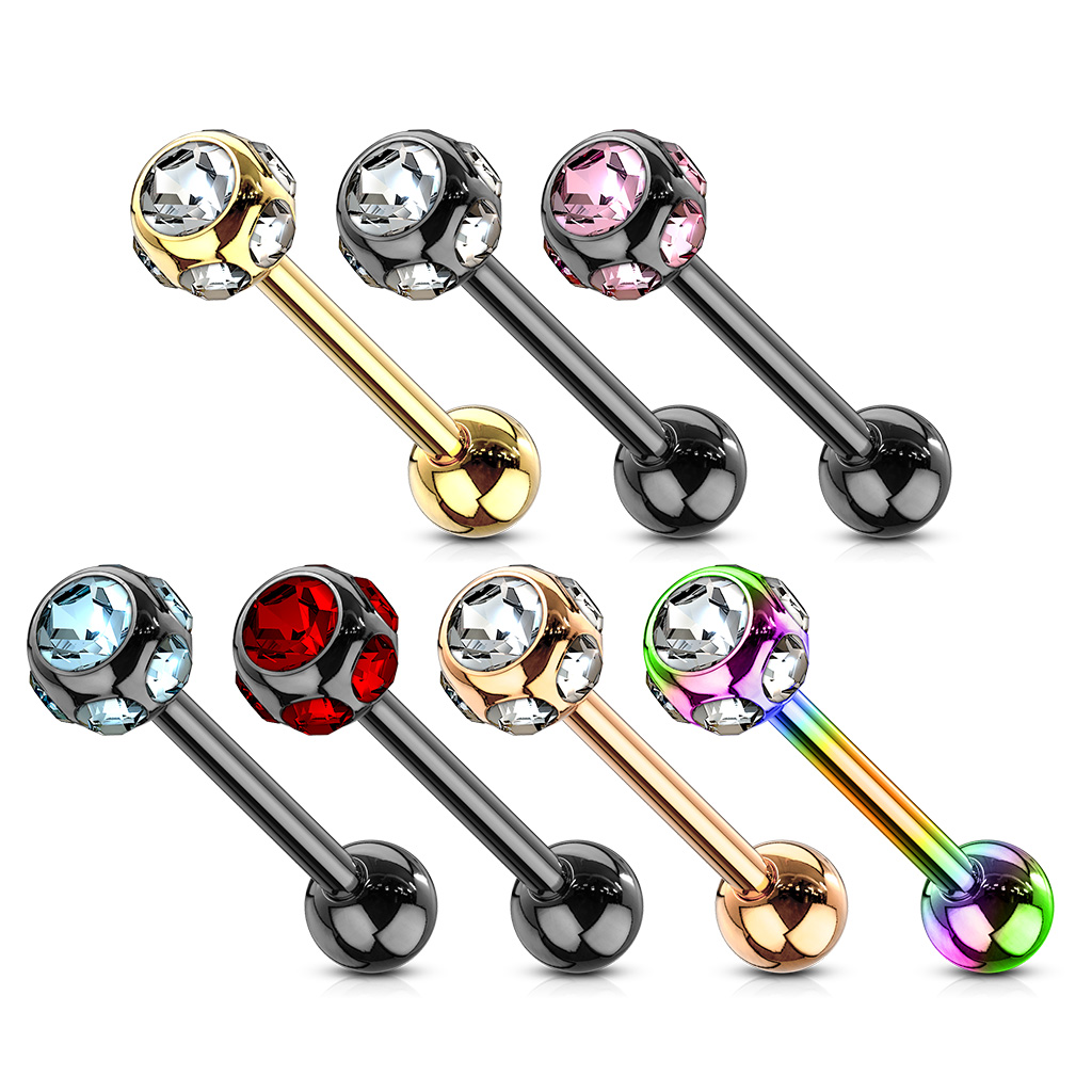 Tongue Bar with 6 CZ Gem Ball