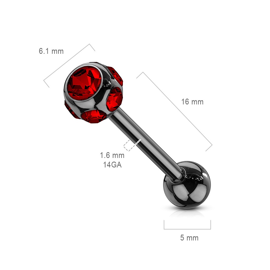 Tongue Bar with 6 CZ Gem Ball - Image 9