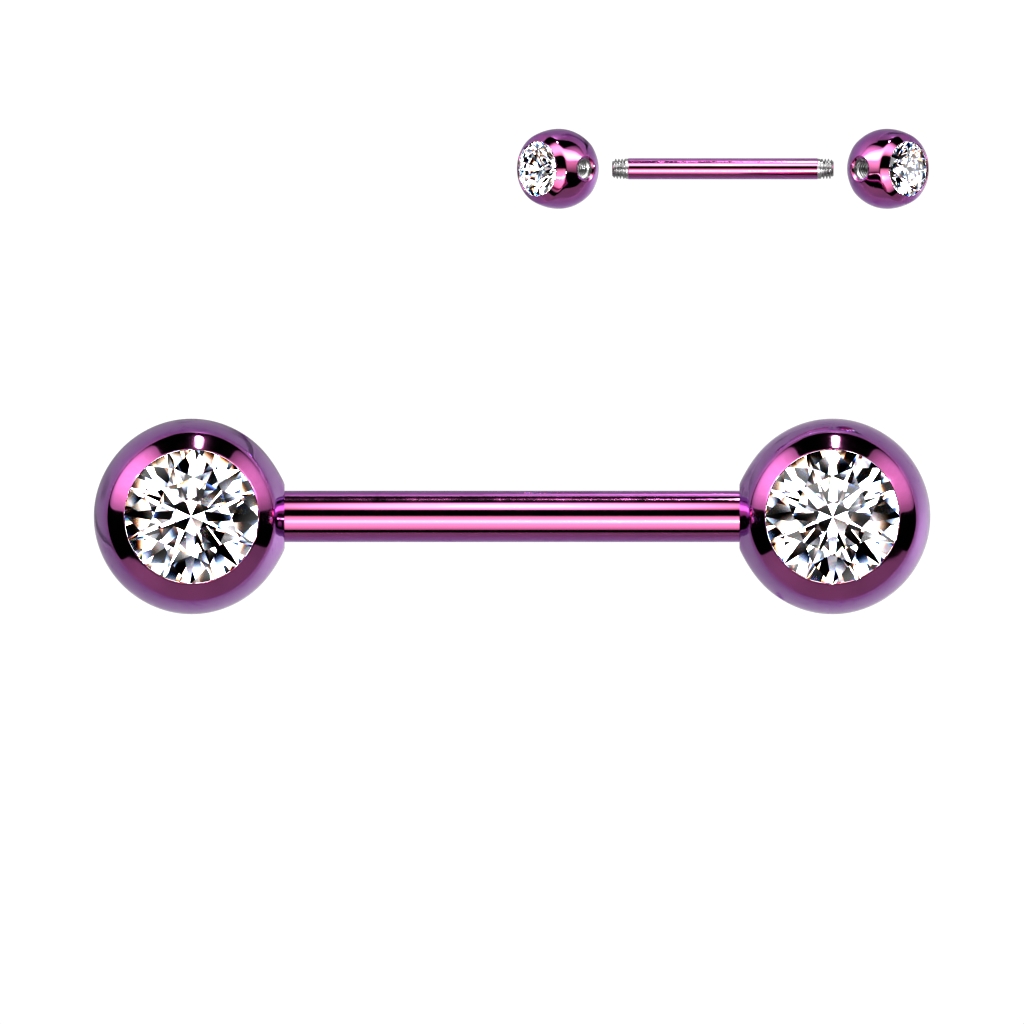 14mm Titanium Nipple Bar with Crystal Gems - Image 4