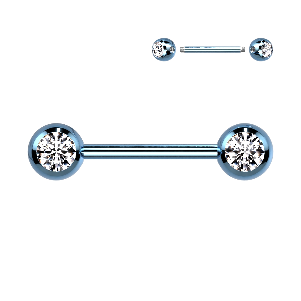 14mm Titanium Nipple Bar with Crystal Gems - Image 3