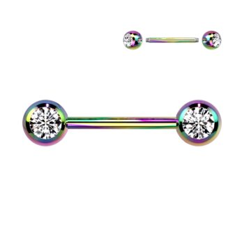 Rainbow Titanium Nipple Bar with Crystal Gems