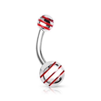 316L Surgical Steel Belly Bar with Striped Ball - Image 3
