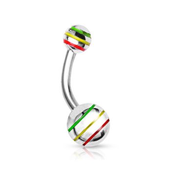 316L Surgical Steel Belly Bar with Striped Ball - Image 2