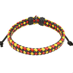 Leather Drawstring Bracelet with Red and Yellow Checkered Pattern