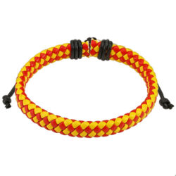 Leather Drawstring Bracelet with Yellow and Red Checkered Pattern