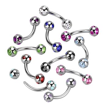 8mm Curved Barbell with CZ Gem Balls