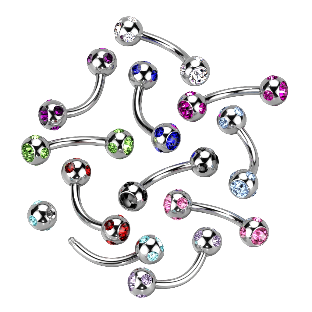 8mm Curved Barbell with CZ Gem Balls