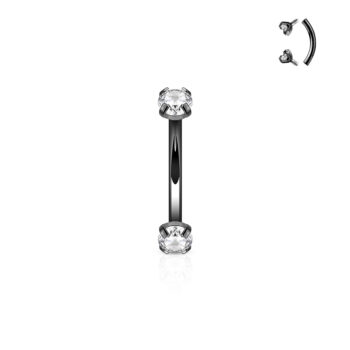 Black Curved Barbell with 3mm Clear CZ Balls